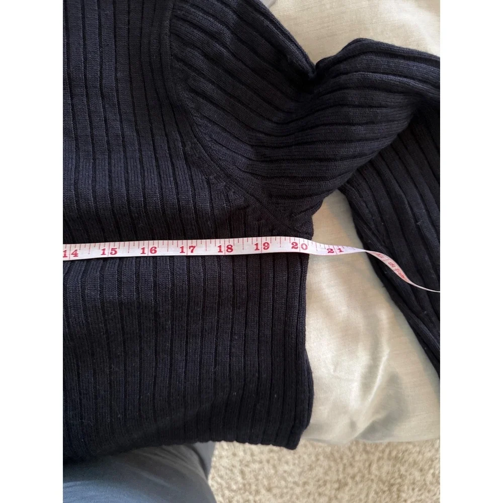 Tory Burch Molly Leather Front Merino Wool Mock Neck Sweater Navy Women's Medium